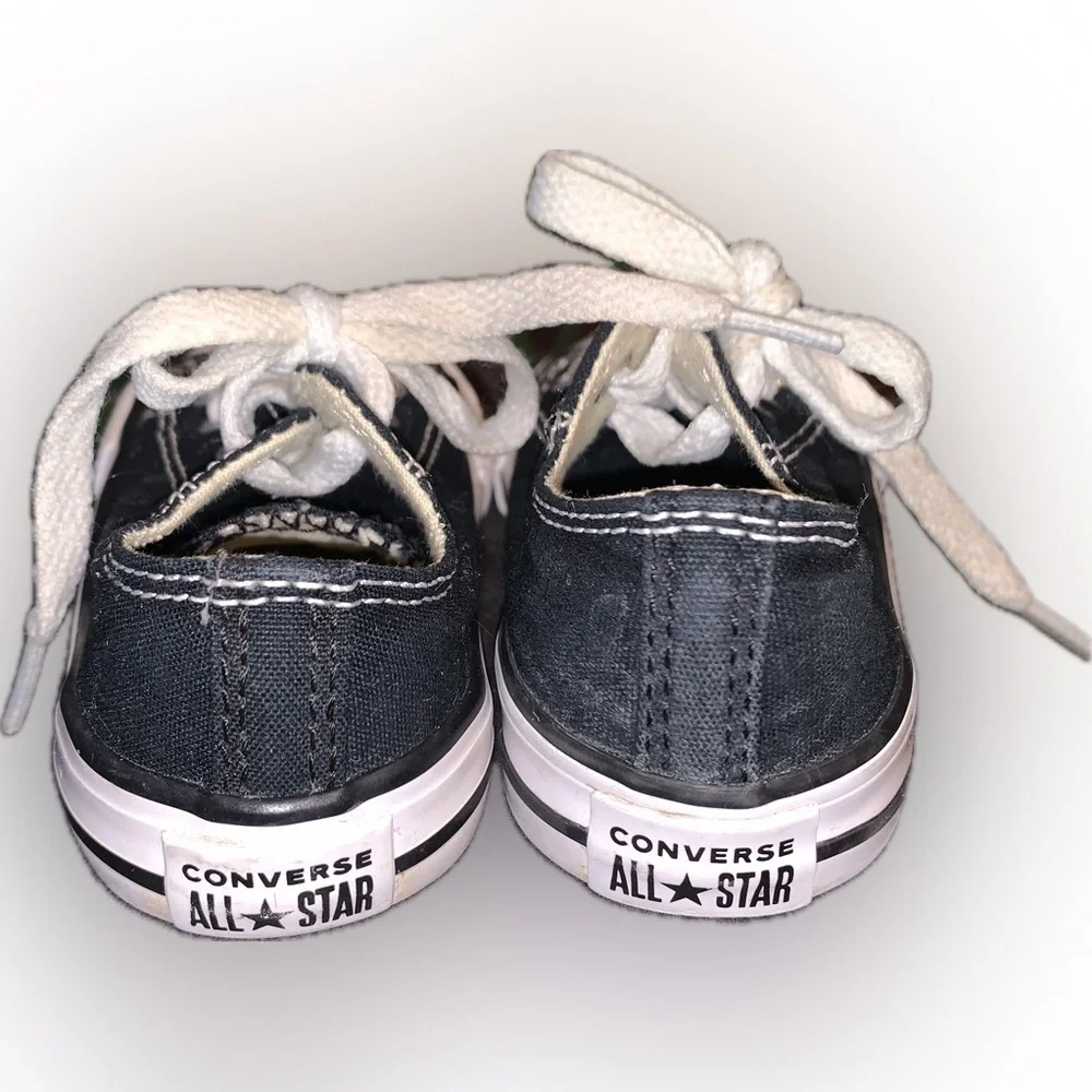 Converse All Star Rubber Cap Toe Toddler Baby Black White Lace Up Sneakers 5